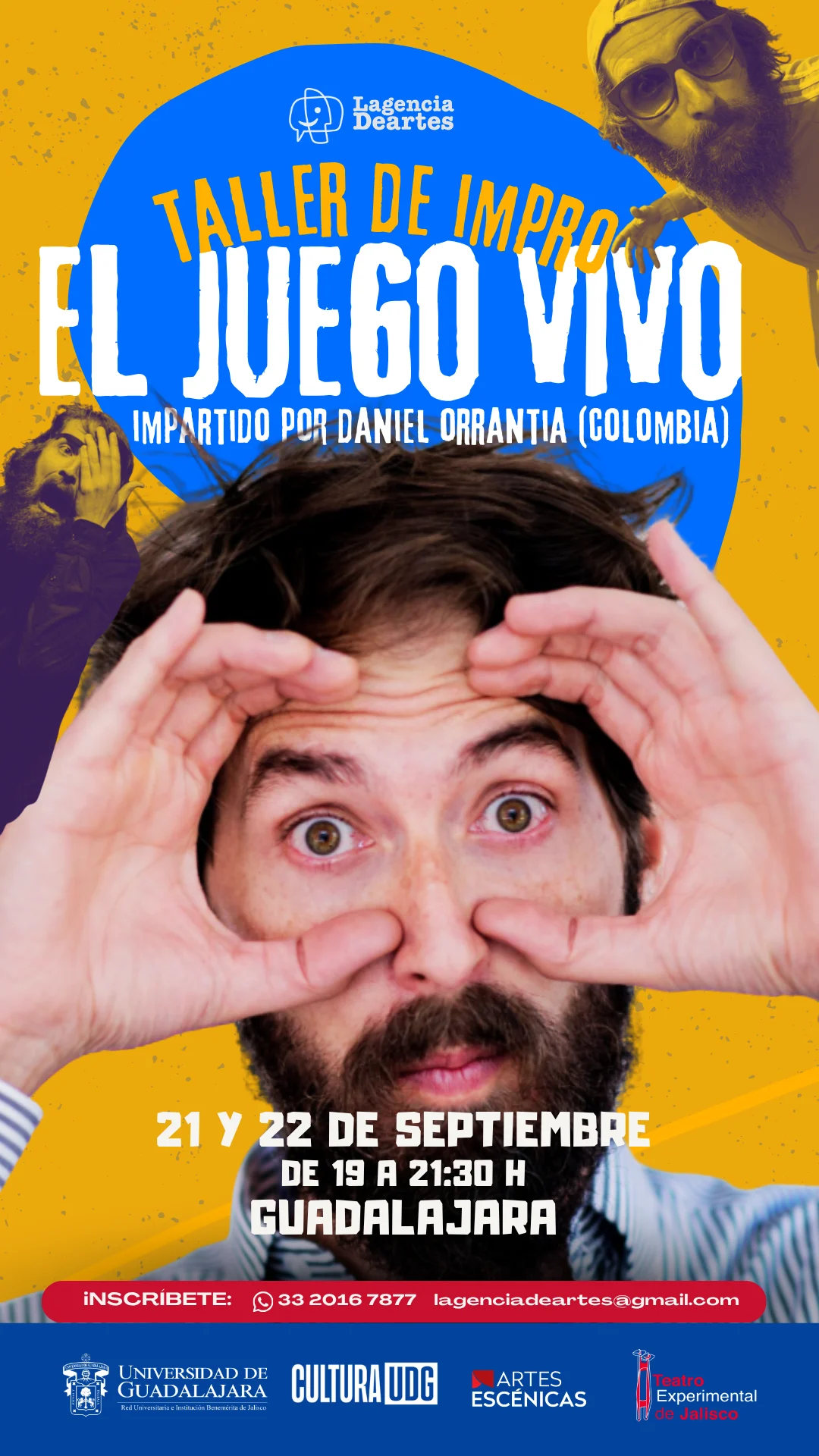 Cartel del taller El juego vivo, impartido por Daniel Orrantia (Colombia), 21 y 22 de septiembre